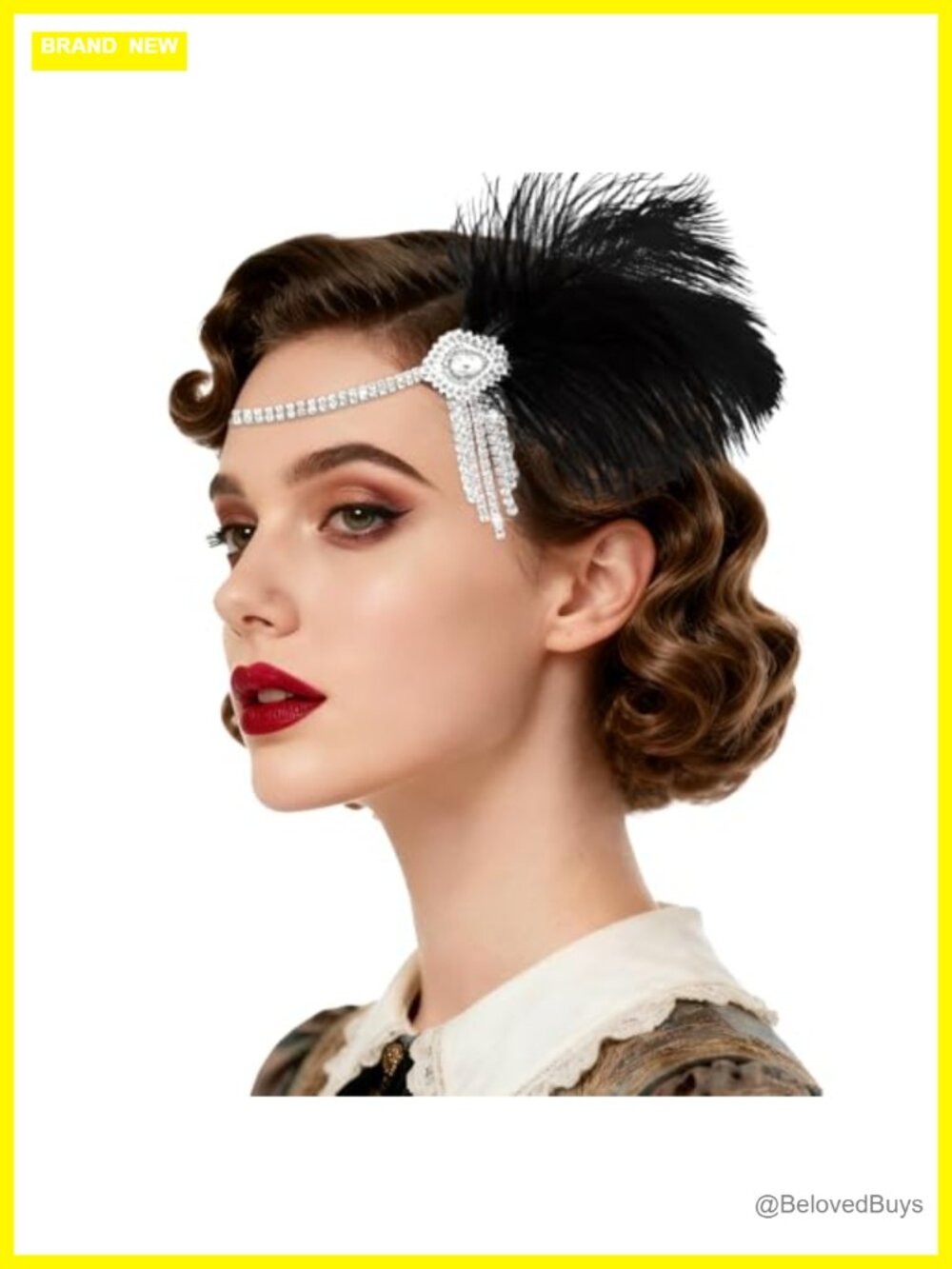1920s Flapper Feather Headband Gatsby Crystal Headpiece for Women